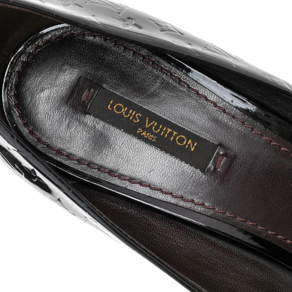 Louis Vuitton Burgundy Monogram Vernis True Peep Toe Platform Pumps Size 41 2