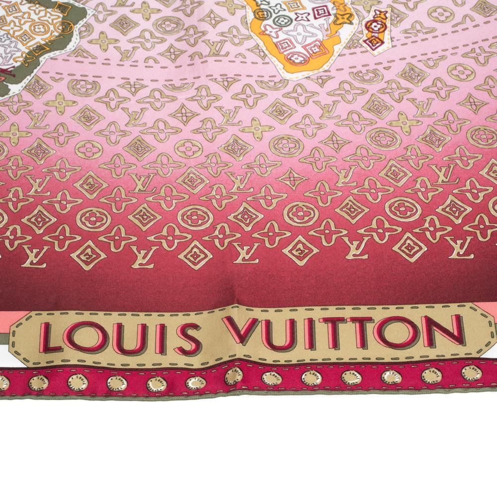 Louis Vuitton Burgundy Ombre Monogram Map Silk Square Scarf In Good Condition In Dubai, Al Qouz 2