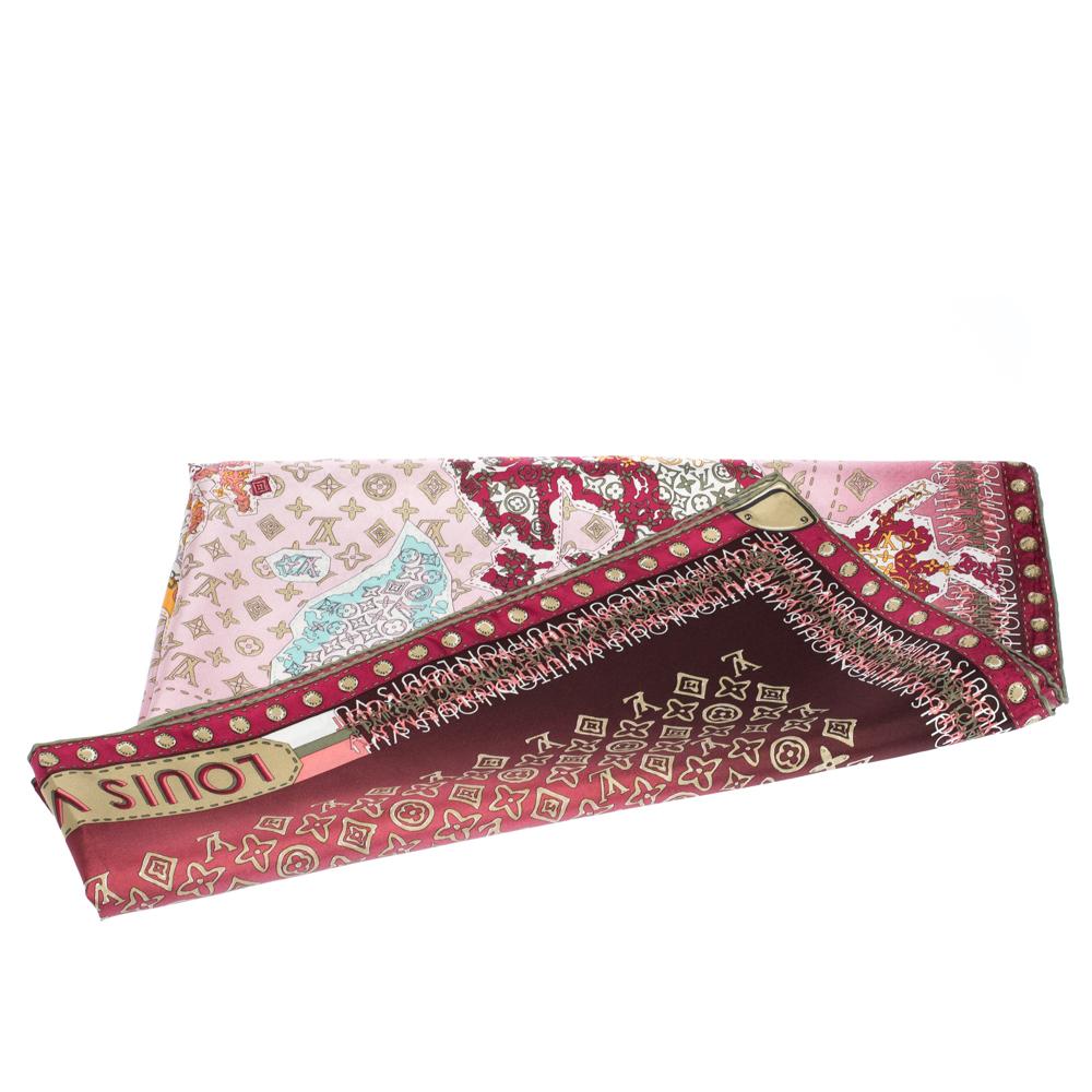 Louis Vuitton Burgundy Ombre Monogram Map Silk Square Scarf 1