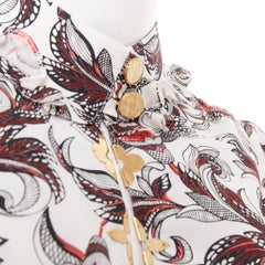 LOUIS VUITTON burgundy paisley floral print LV logo button ruffled shirt FR34 XS