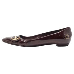 Used Louis Vuitton Burgundy Patent Leather Ballet Flats Size 37.5
