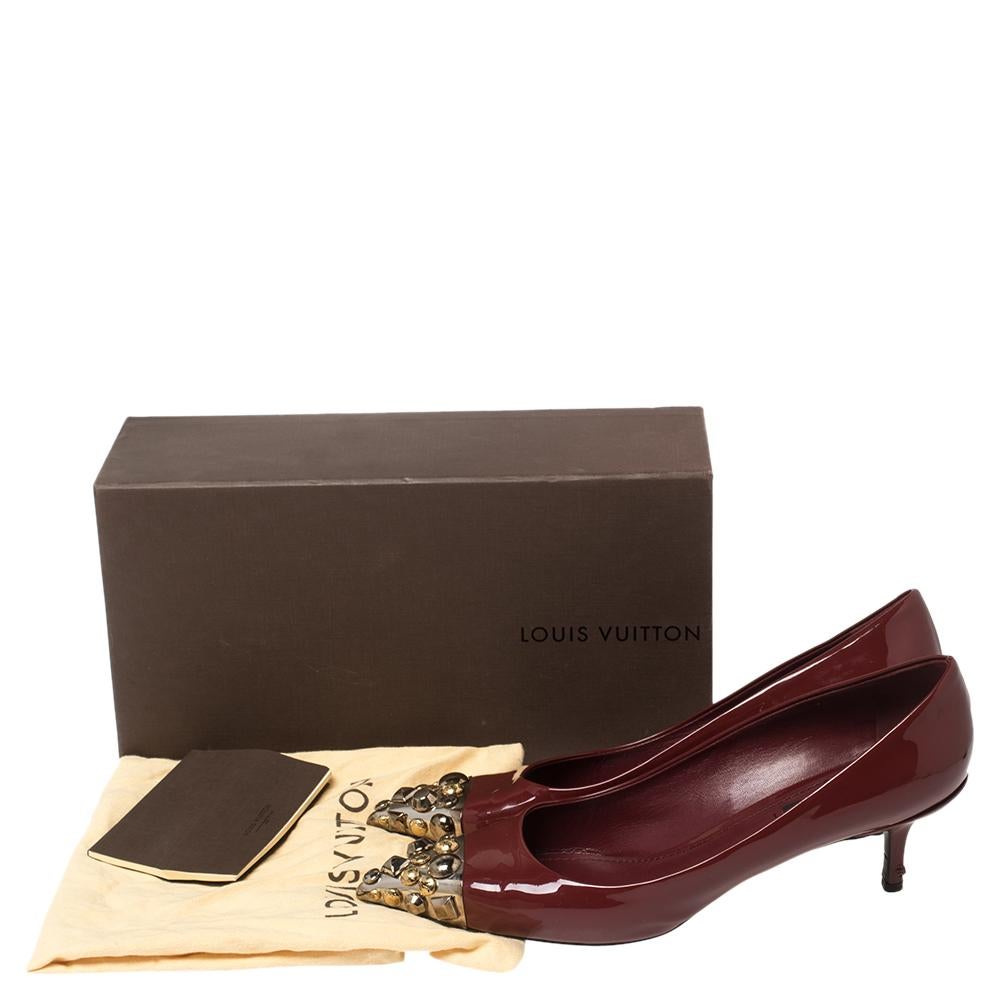 Women's Louis Vuitton Burgundy Patent Leather Bernice Studded Pointed Toe Pumps Size 41