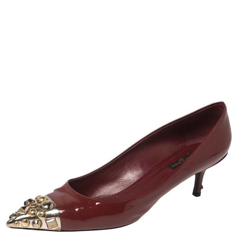 Louis Vuitton Burgundy Patent Leather Bernice Studded Pointed Toe Pumps  Size 41 at 1stDibs