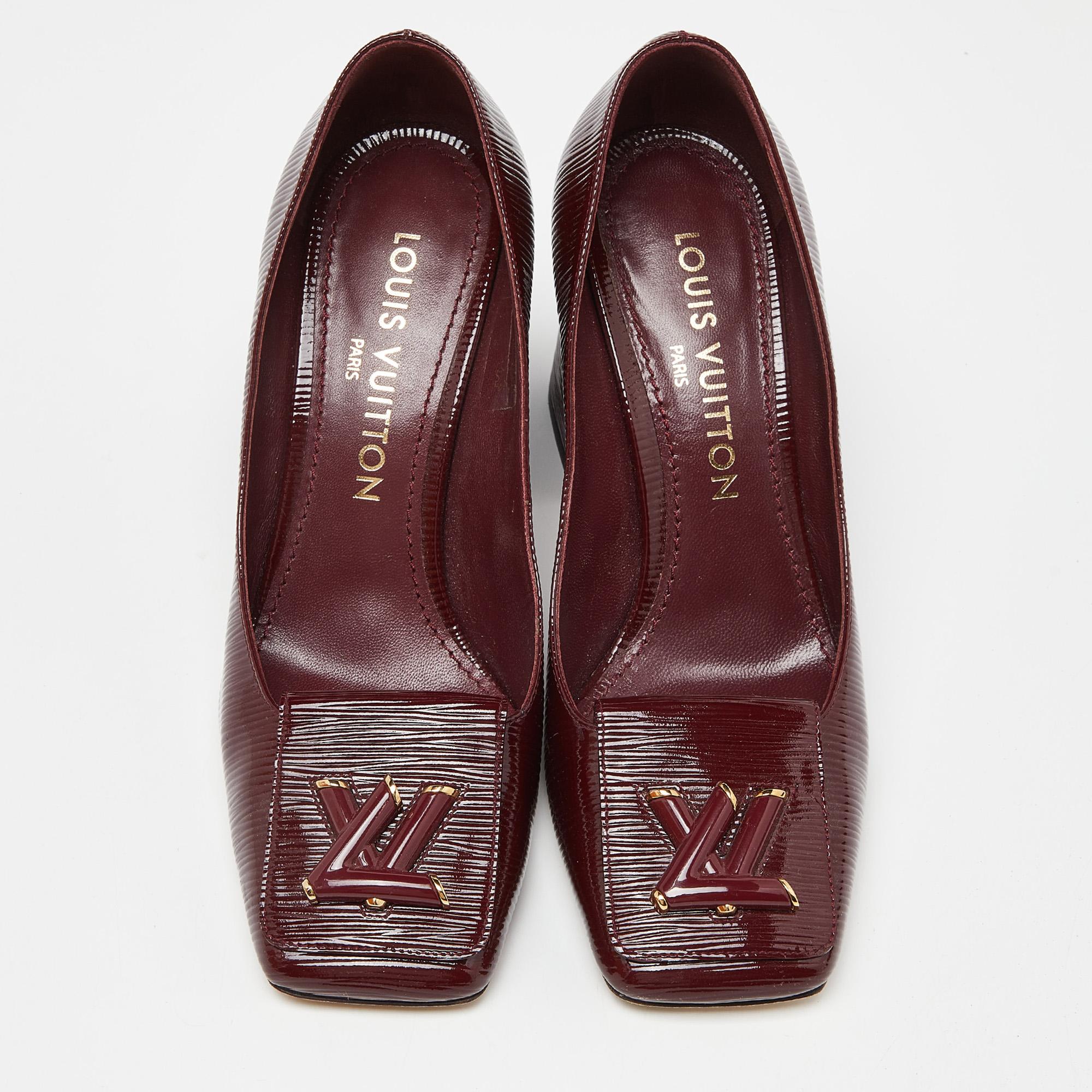 Black Louis Vuitton Burgundy Patent Leather Block Heel Pumps Size 37