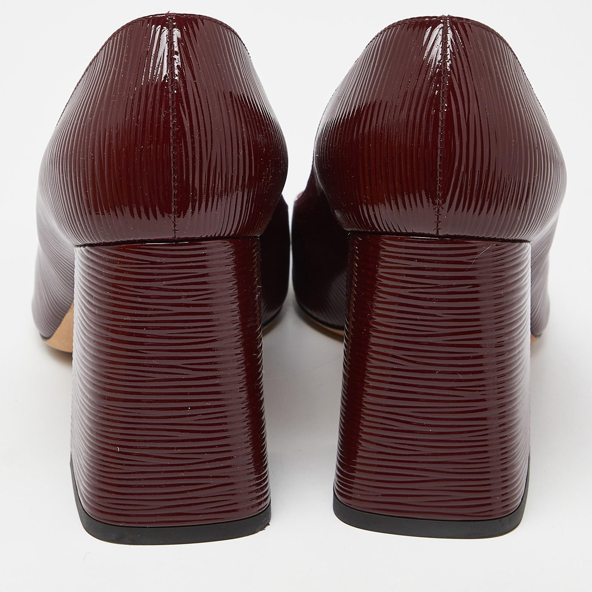 Women's Louis Vuitton Burgundy Patent Leather Block Heel Pumps Size 37