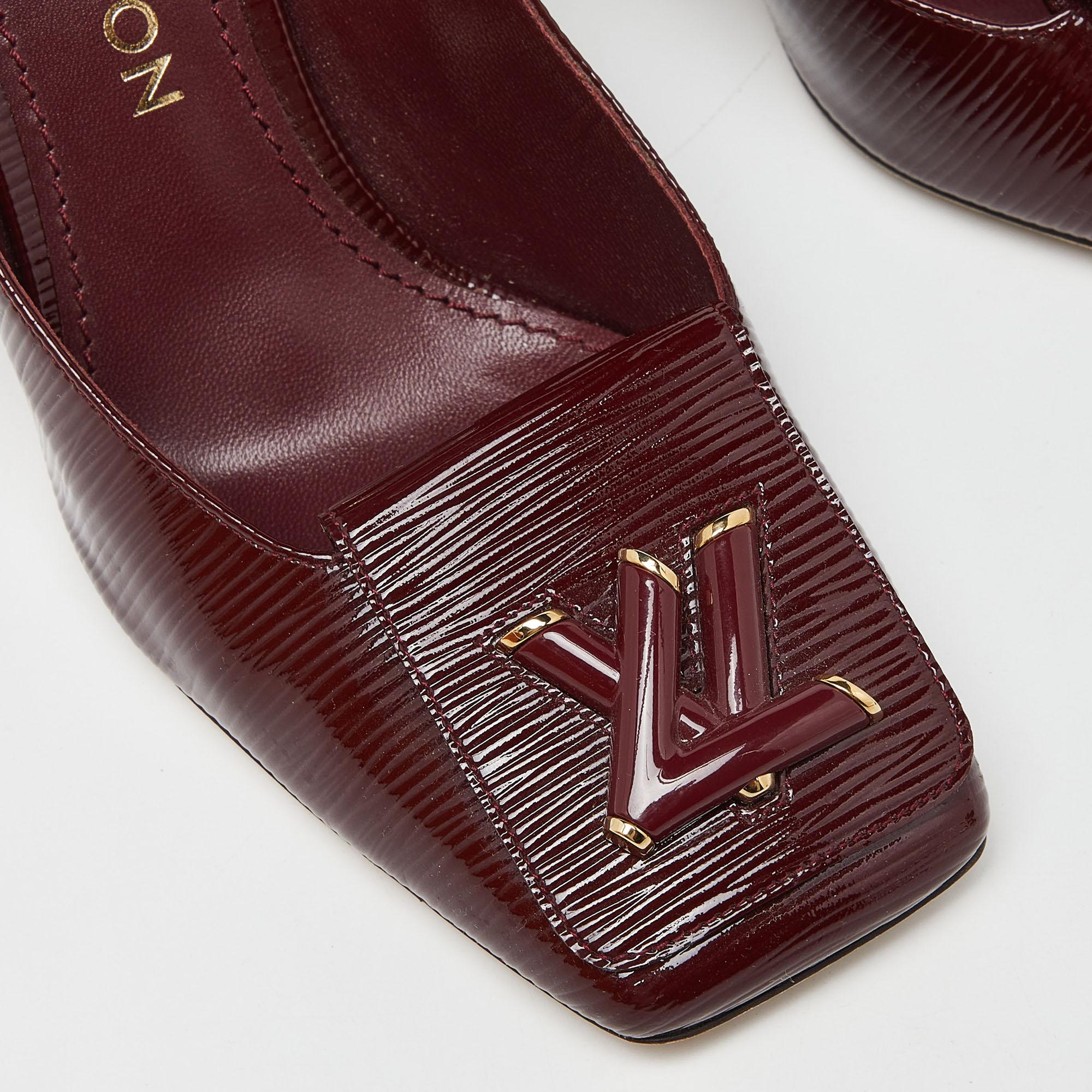 Louis Vuitton Burgundy Patent Leather Block Heel Pumps Size 37 2