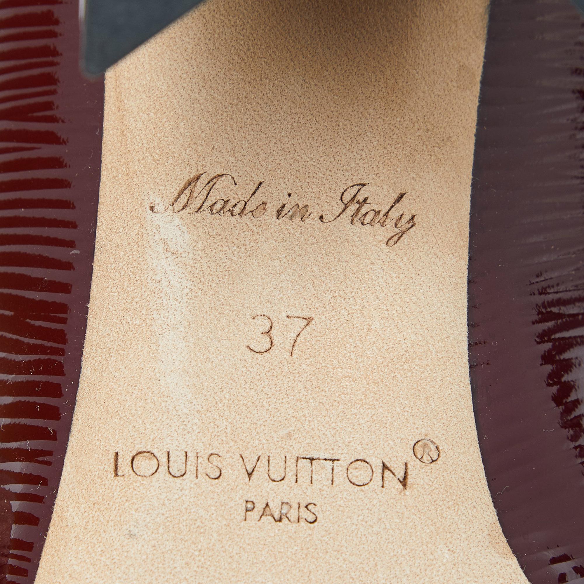 Louis Vuitton Burgundy Patent Leather Block Heel Pumps Size 37 3