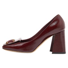 Louis Vuitton Burgundy Patent Leather Block Heel Pumps Size 37