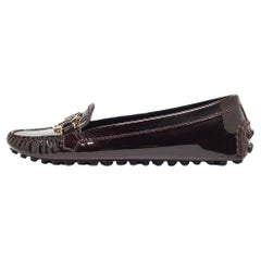 Used Louis Vuitton Burgundy Patent Leather Dauphine Loafers Size 36