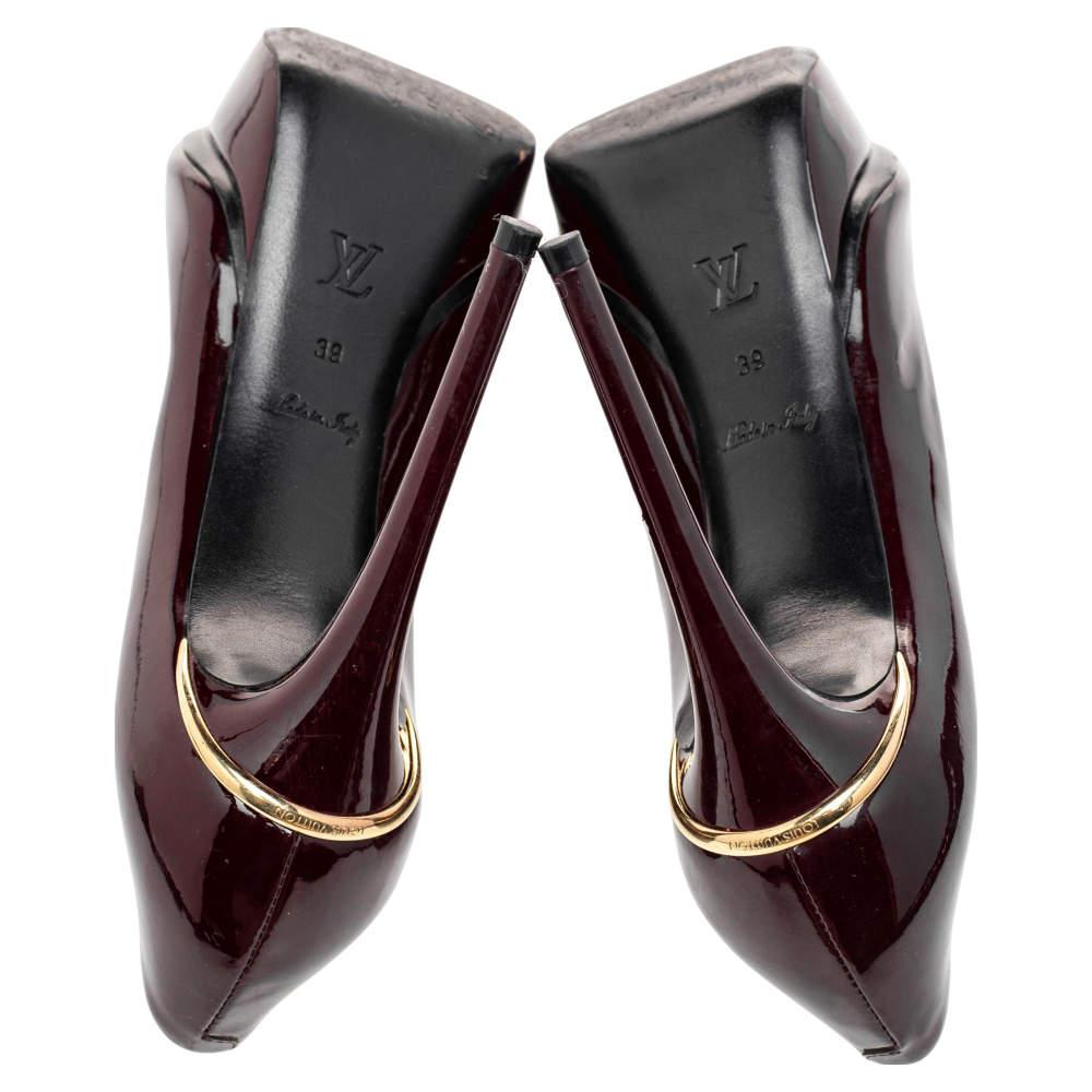 Louis Vuitton Burgundy Patent Leather Eyeline Peep Toe Platform Pumps Size 39 For Sale 2