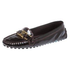 Louis Vuitton Burgundy Patent Leather Logo Slip On Loafers Size 37