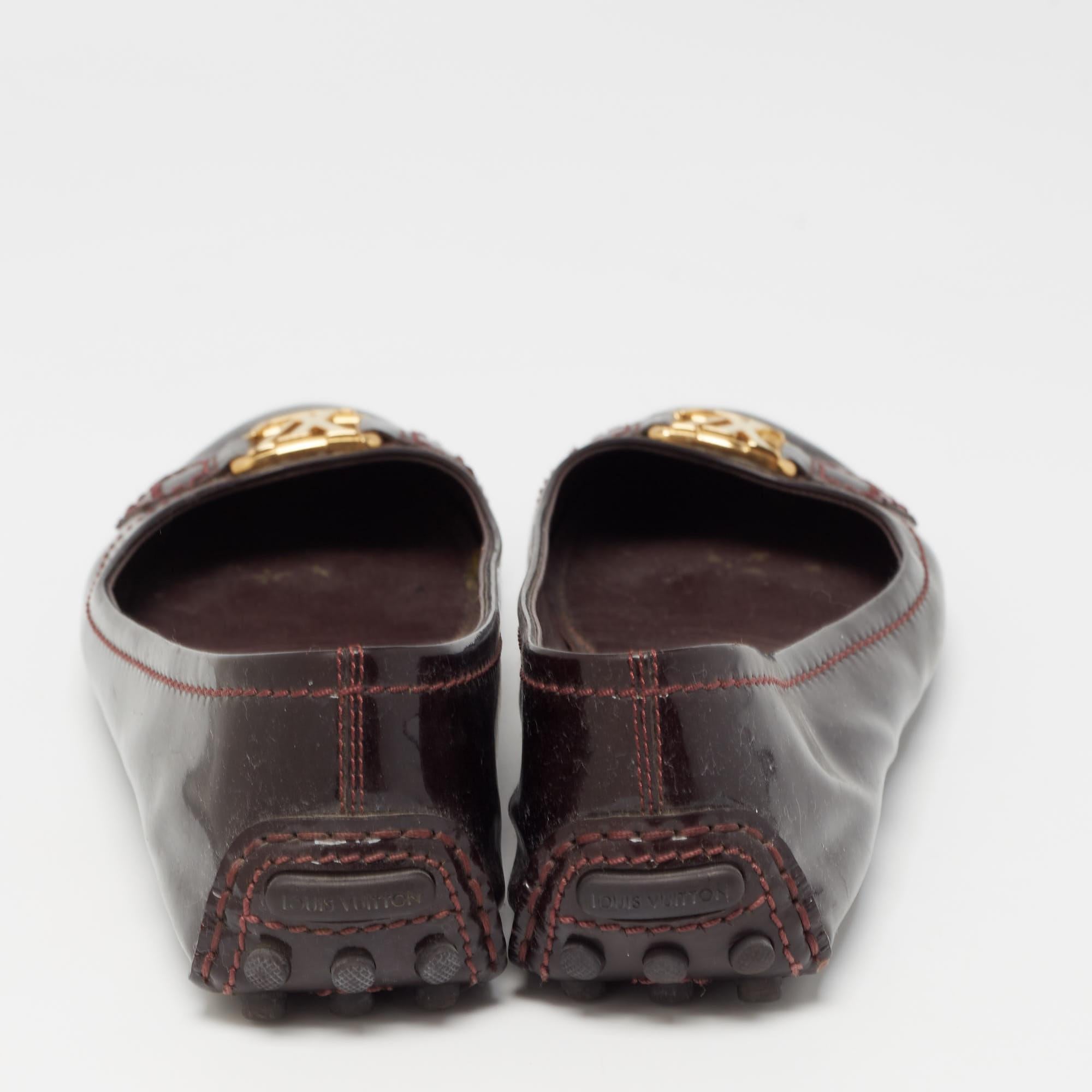 Women's Louis Vuitton Burgundy Patent Leather Oxford Ballet Flats Size 36.5 For Sale