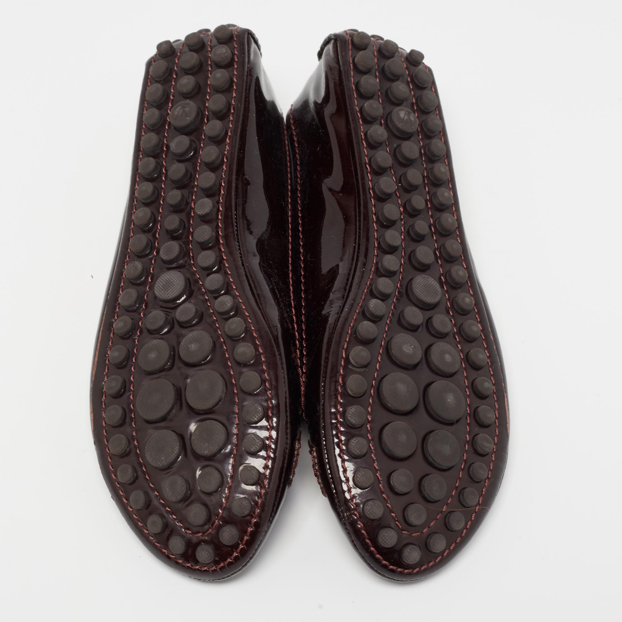 Louis Vuitton Burgundy Patent Leather Oxford Ballet Flats Size 36.5 For Sale 1