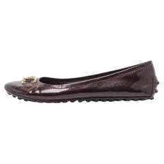 Louis Vuitton Burgundy Patent Leather Oxford Ballet Flats Size 37.5