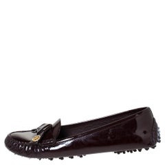 Louis Vuitton Burgundy Patent Leather Oxford Driving Loafers Size 38