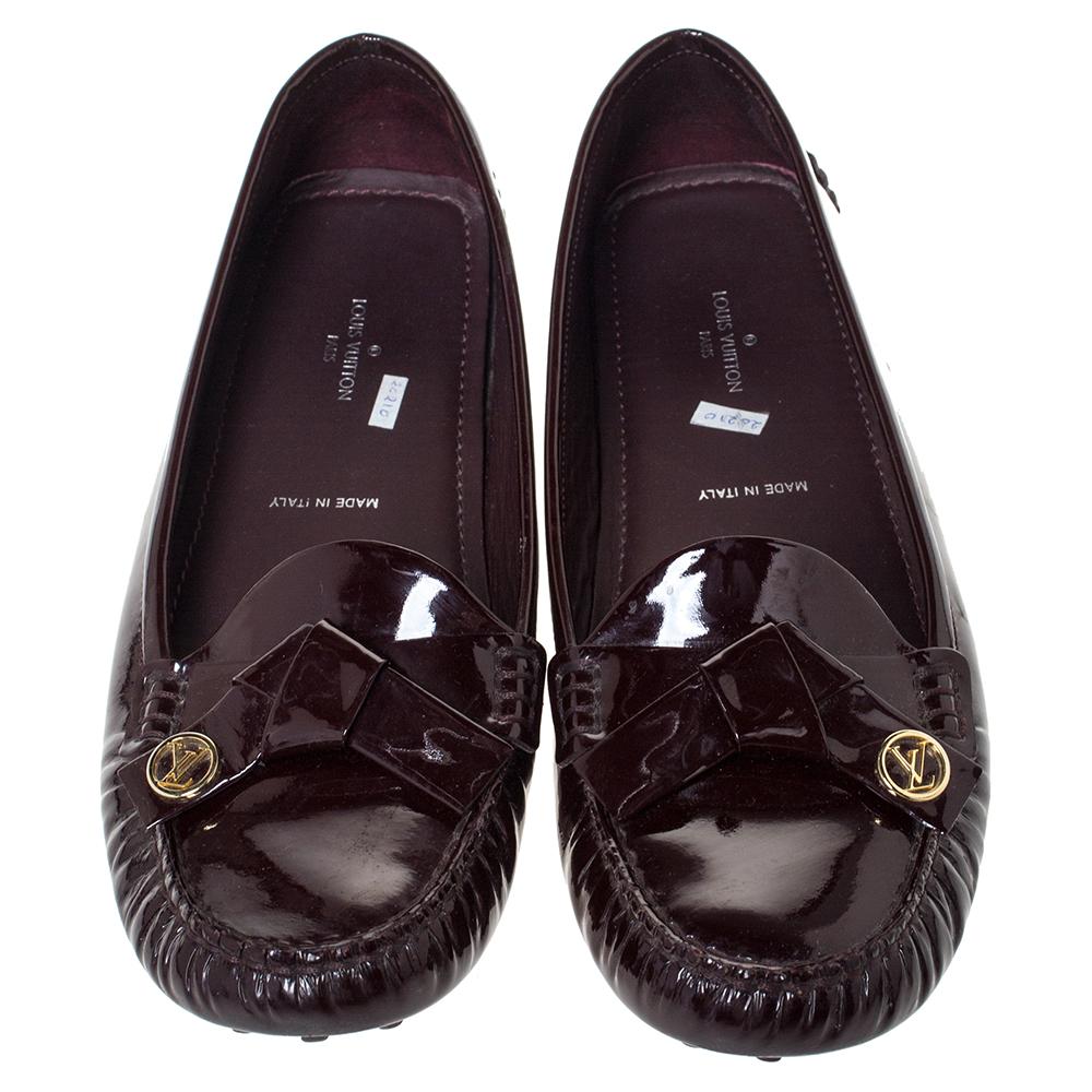 Black Louis Vuitton Burgundy Patent Leather Oxford Driving Loafers Size 38