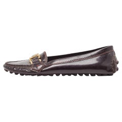 Used Louis Vuitton Burgundy Patent Leather Oxford Loafers Size 36