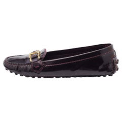 Louis Vuitton Burgundy Patent Leather Oxford Loafers Size 38