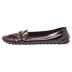 Used Louis Vuitton Burgundy Patent Leather Oxford Loafers Size 39