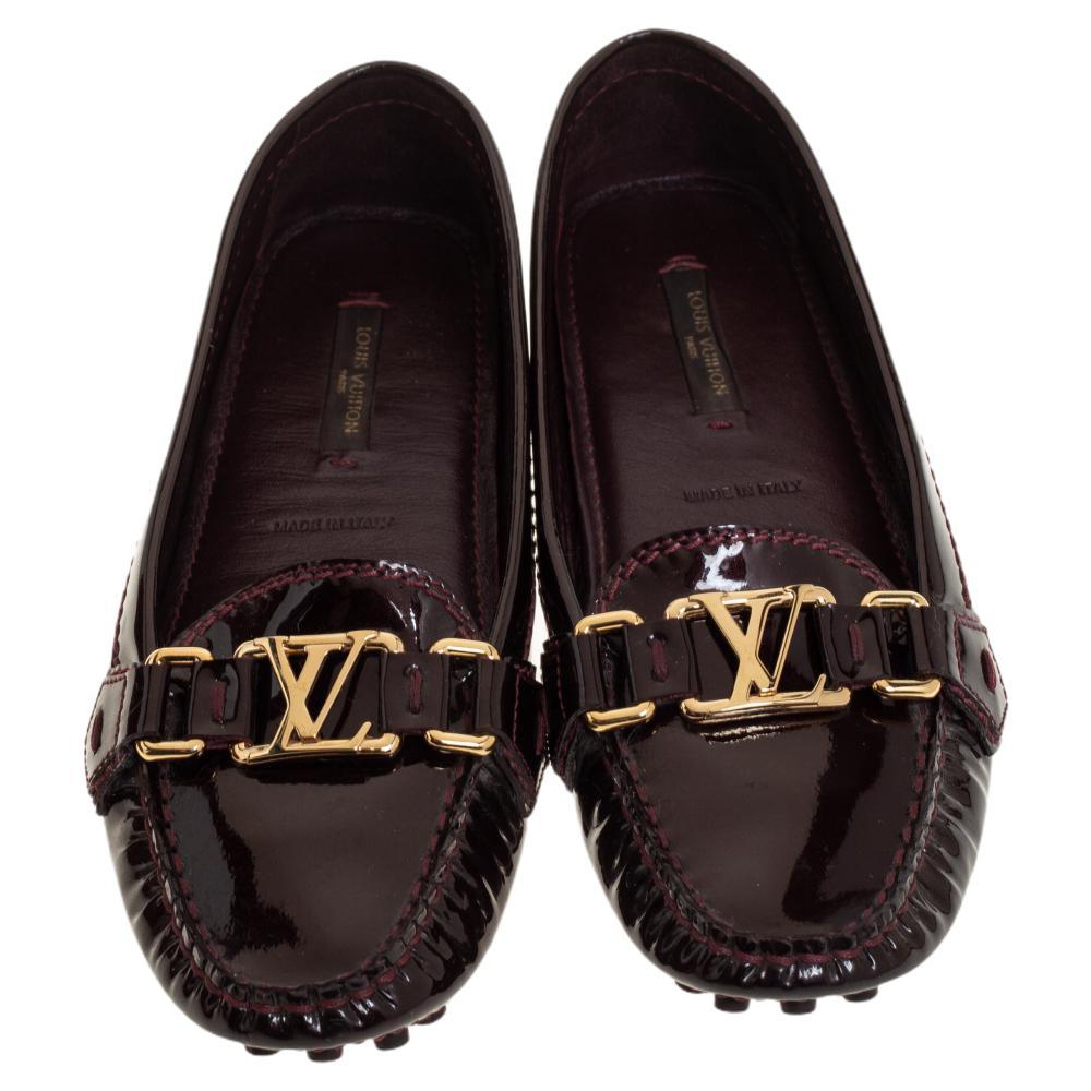 Black Louis Vuitton Burgundy Patent Leather Oxford Slip On Loafers Size 35