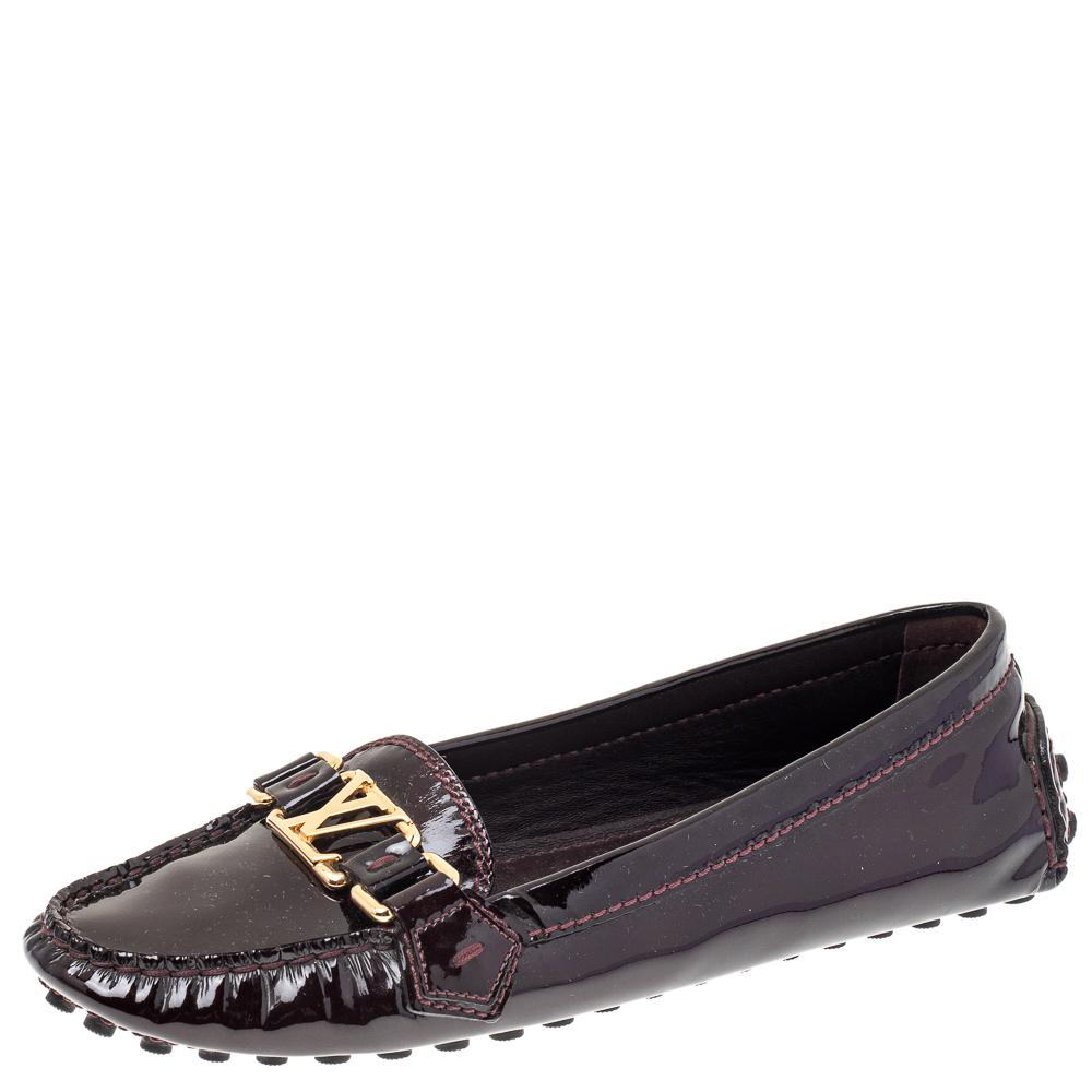 Black Louis Vuitton Burgundy Patent Leather Oxford Slip on Loafers Size 36.5