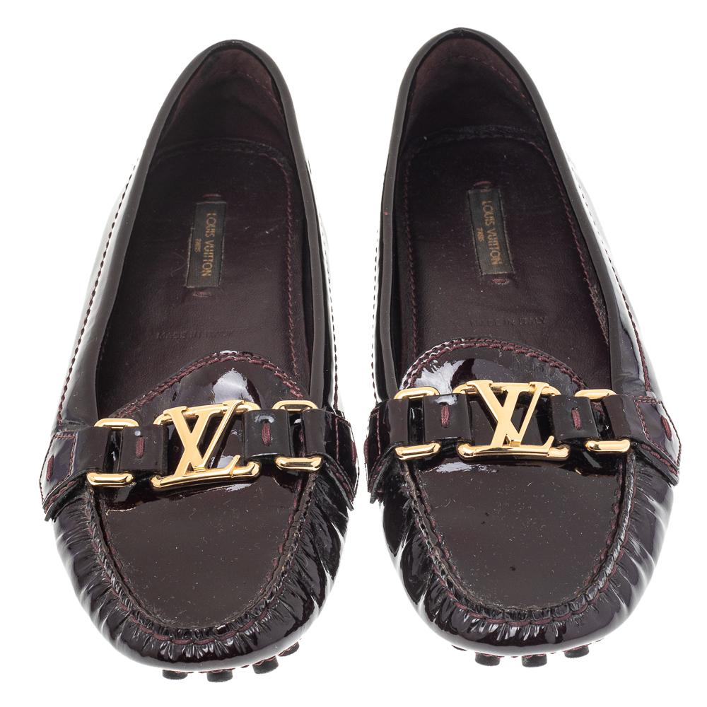 Louis Vuitton Burgundy Patent Leather Oxford Slip on Loafers Size 36.5 3