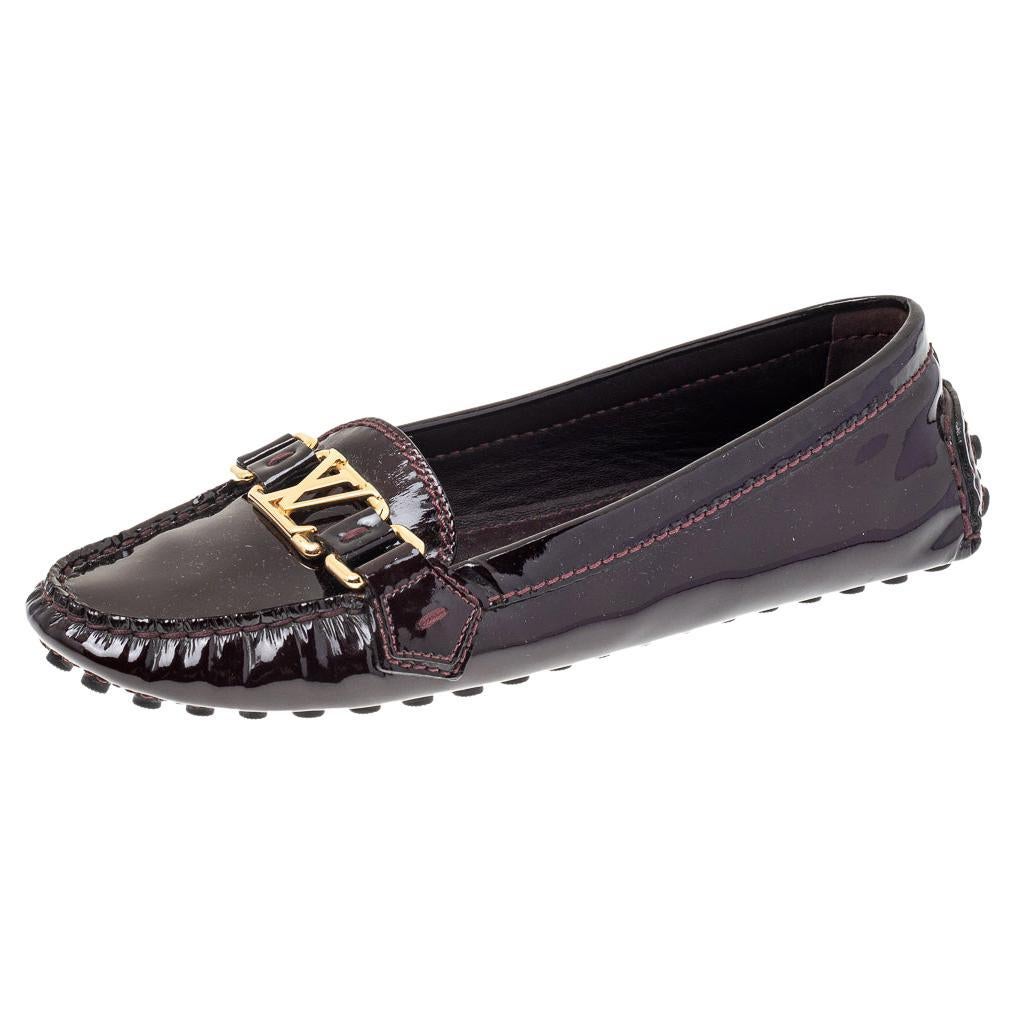 Louis Vuitton Burgundy Patent Leather Oxford Slip on Loafers Size 36.5