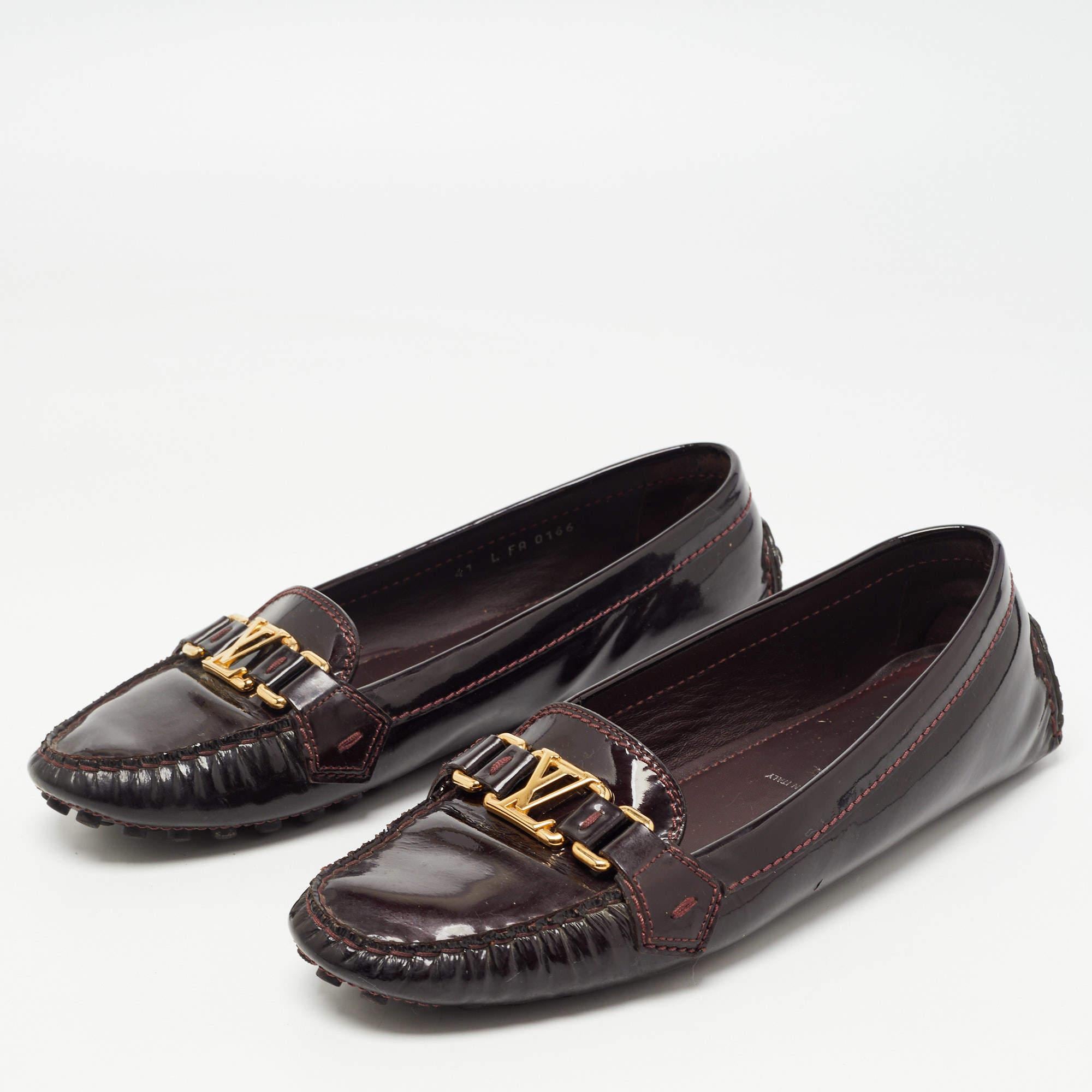 Louis Vuitton Burgundy Patent Leather Oxford Slip On Loafers Size 41 2
