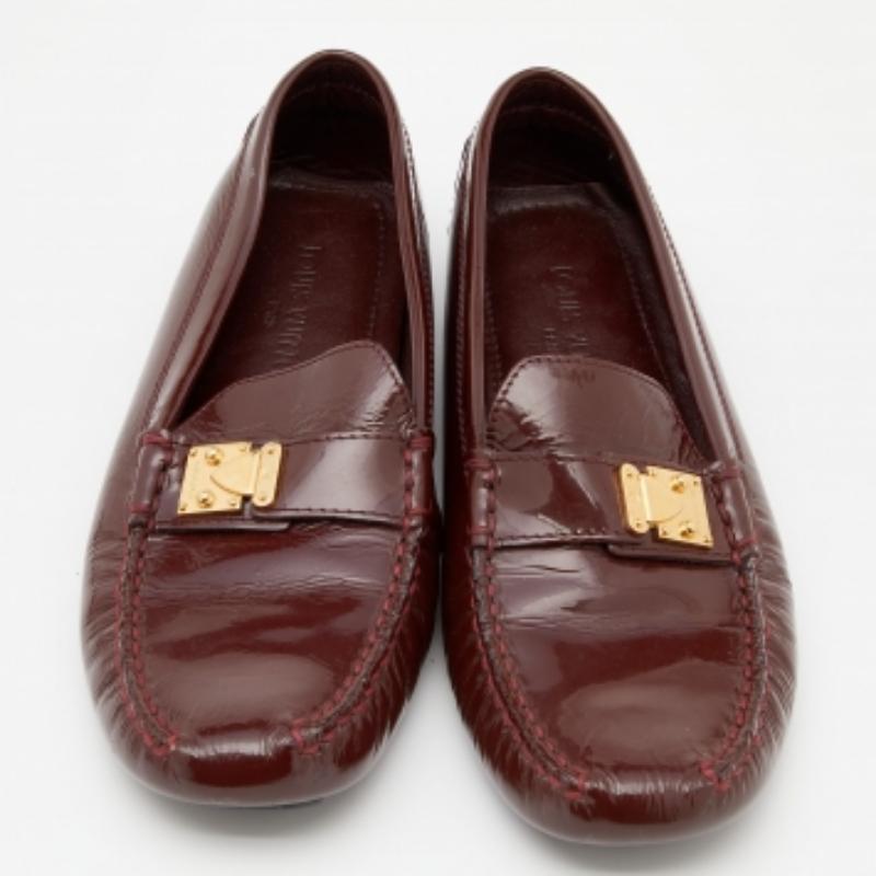 Black Louis Vuitton Burgundy Patent Leather Slip On Loafers Size 37.5 For Sale