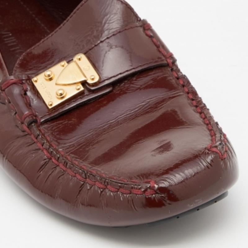 Women's Louis Vuitton Burgundy Patent Leather Slip On Loafers Size 37.5 For Sale