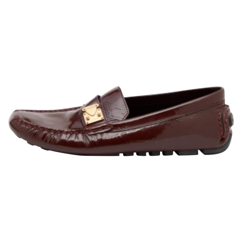 Louis Vuitton Burgundy Patent Leather Slip On Loafers Size 37.5