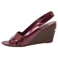 Louis Vuitton Burgundy Patent Leather Wedge Slingback Sandals Size 40