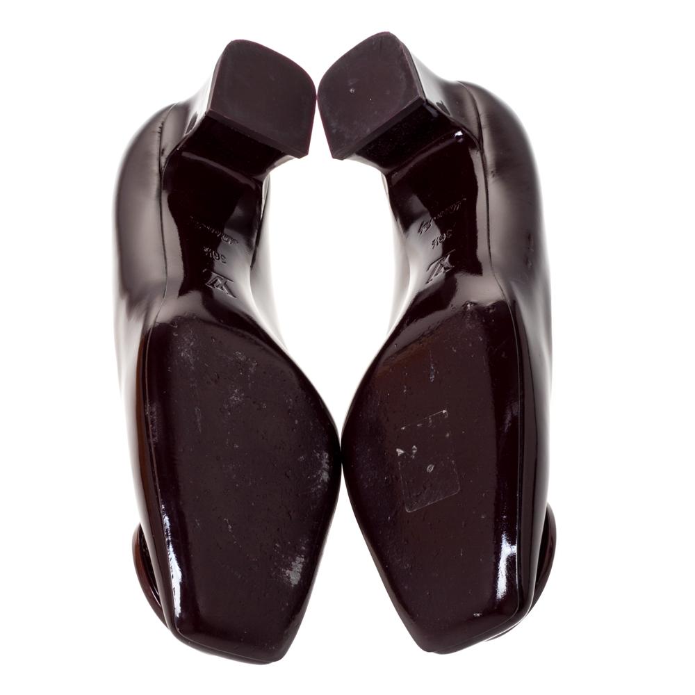 Black Louis Vuitton Burgundy Patent Madeleine Logo Block Heel Pumps Size 36.5