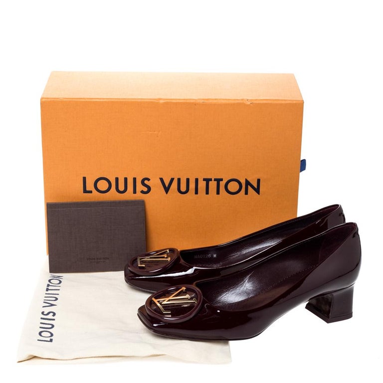 Louis Vuitton Black Patent Leather Madeleine Logo Block Heel Pumps