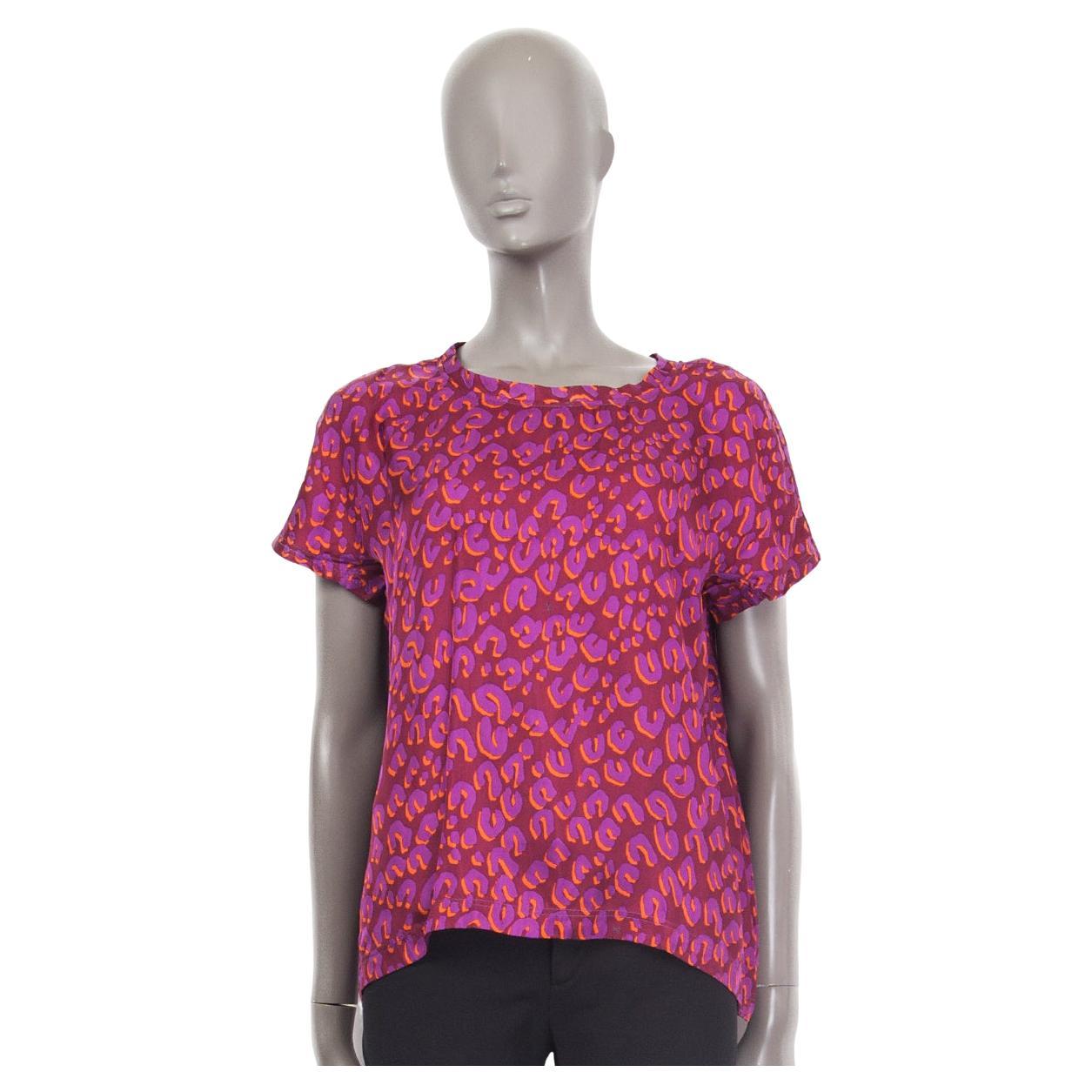 LOUIS VUITTON burgundy pink silk LEOPARD Short Sleeve Blouse Shirt 38 M For Sale
