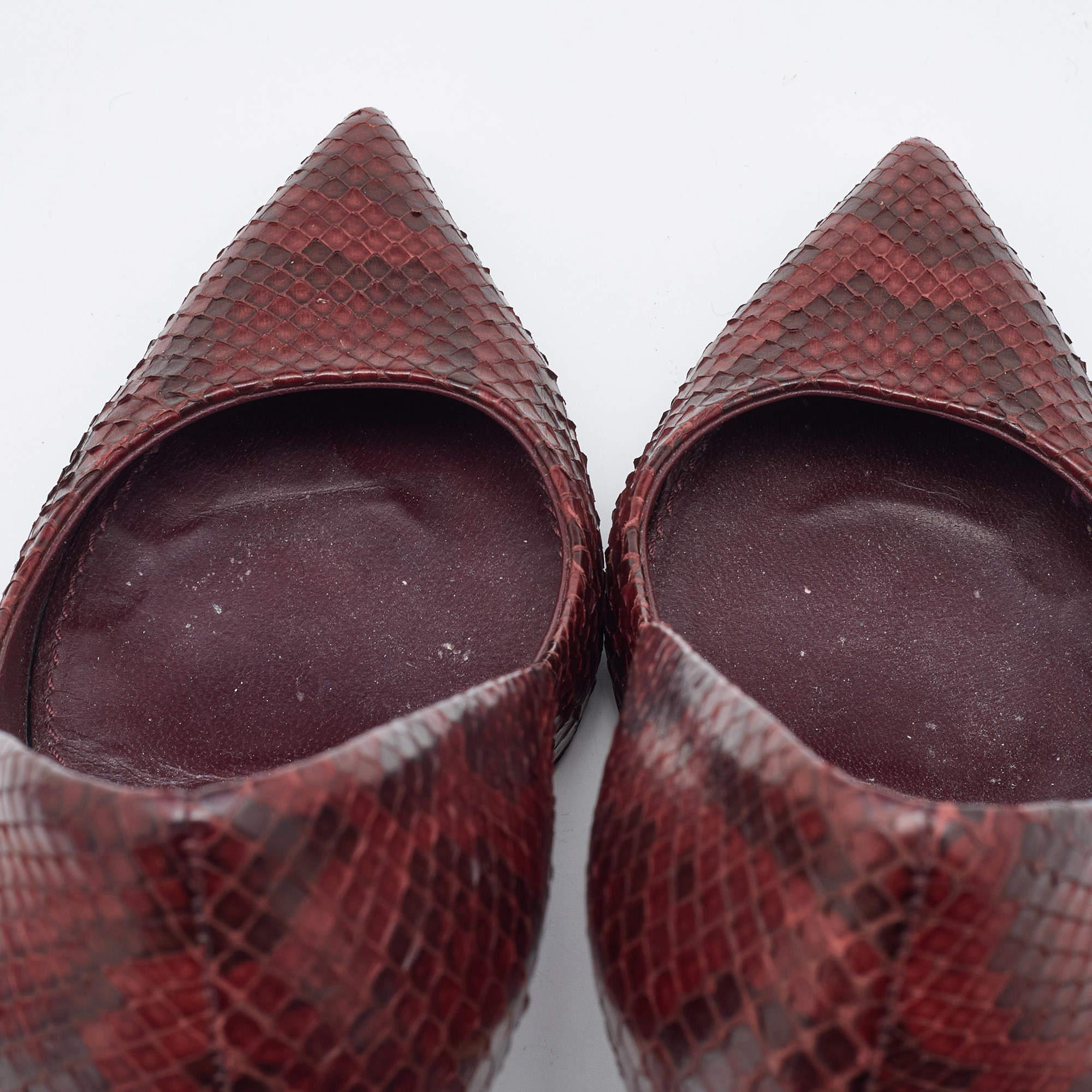 Women's Louis Vuitton Burgundy Python Leather Slip On Pumps Size 34.5 For Sale