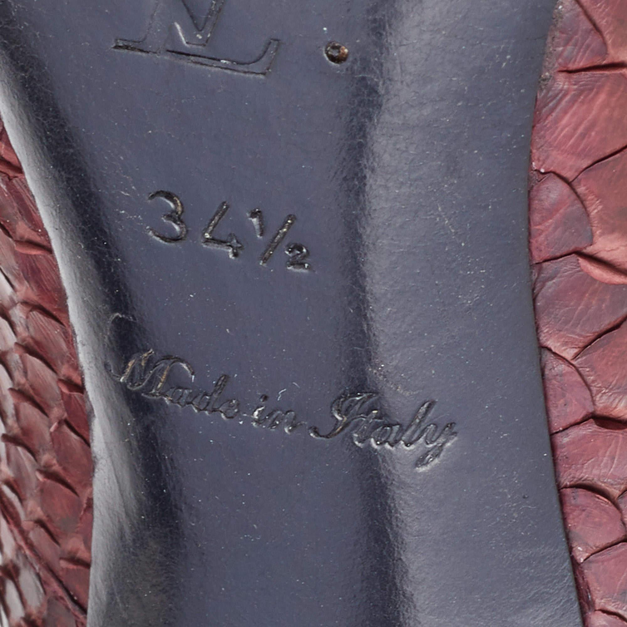 Louis Vuitton Burgundy Python Leather Slip On Pumps Size 34.5 For Sale 1
