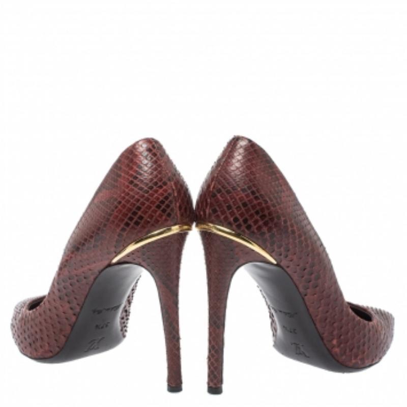 Women's Louis Vuitton Burgundy Python Leather Slip On  Pumps Size 37.5 For Sale