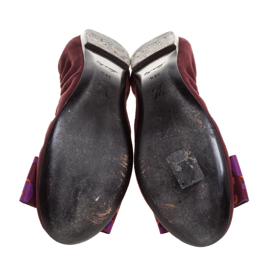 Louis Vuitton Burgundy Suede Bow 'Mimi' Ballerina Flats Size 38.5 1