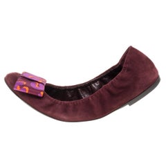 Louis Vuitton Burgundy Suede Bow 'Mimi' Ballerina Flats Size 38.5