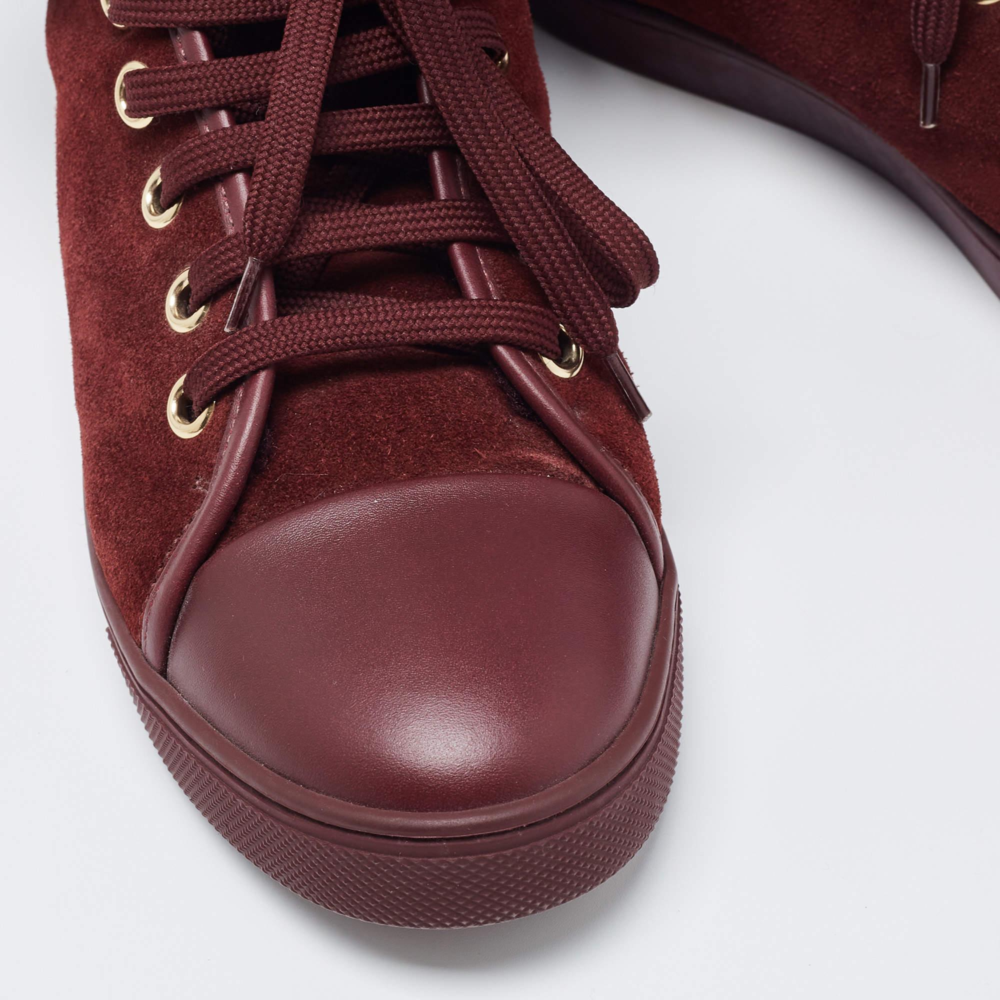 Louis Vuitton Burgundy Suede, Leather and Fur High Top Sneakers Size 38.5 3