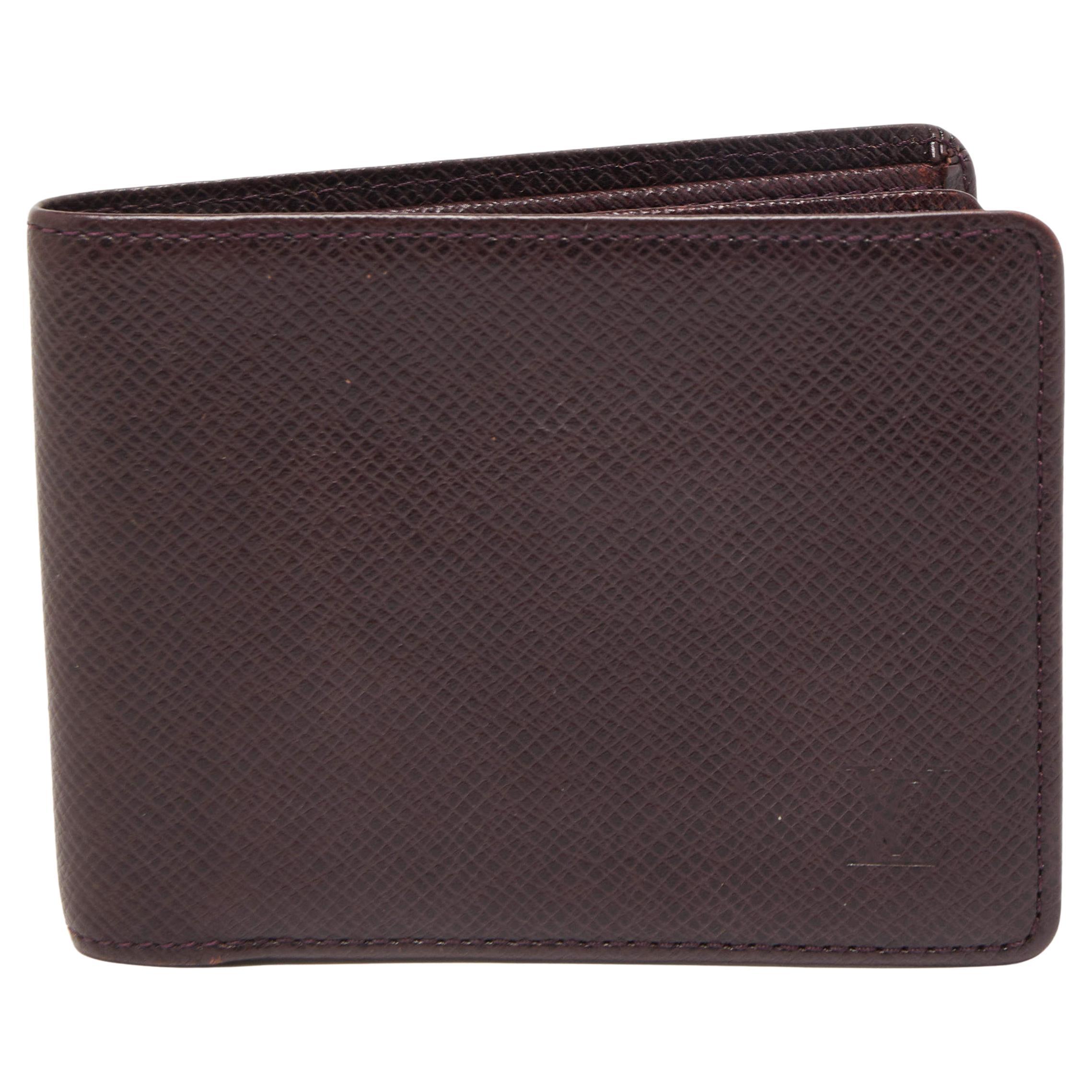 Louis Vuitton Burgundy Taiga Leather Bifold Wallet For Sale