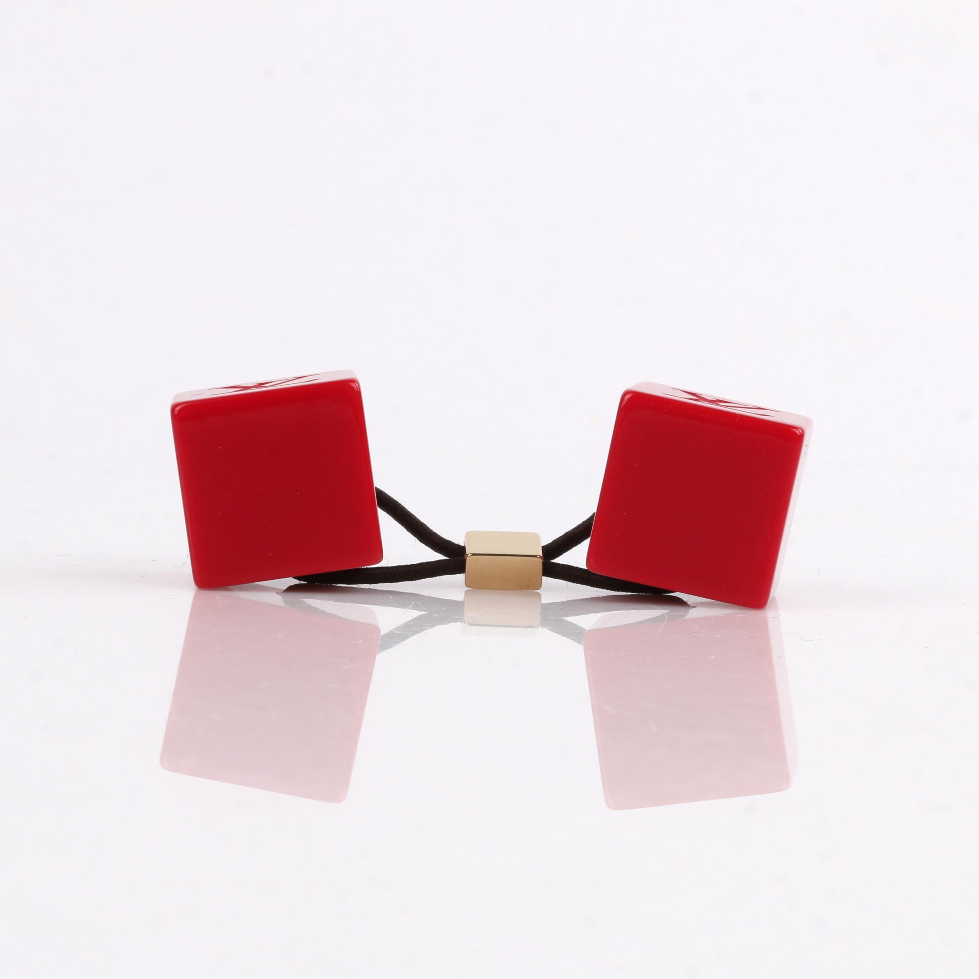 LOUIS VUITTON Burnt Red Elastic Gold LV Hair Cubes 3