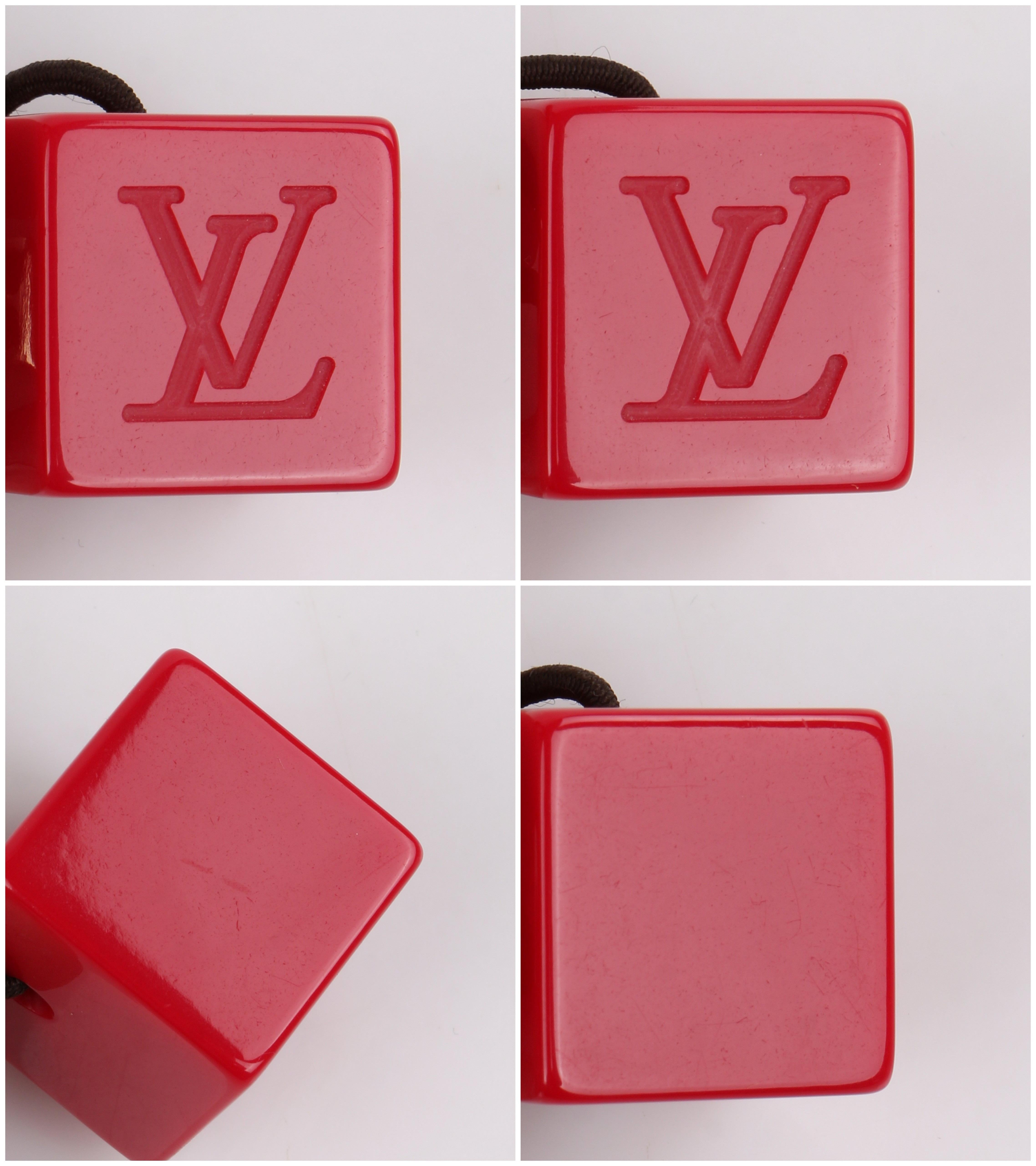 LOUIS VUITTON Burnt Red Elastic Gold LV Hair Cubes  4