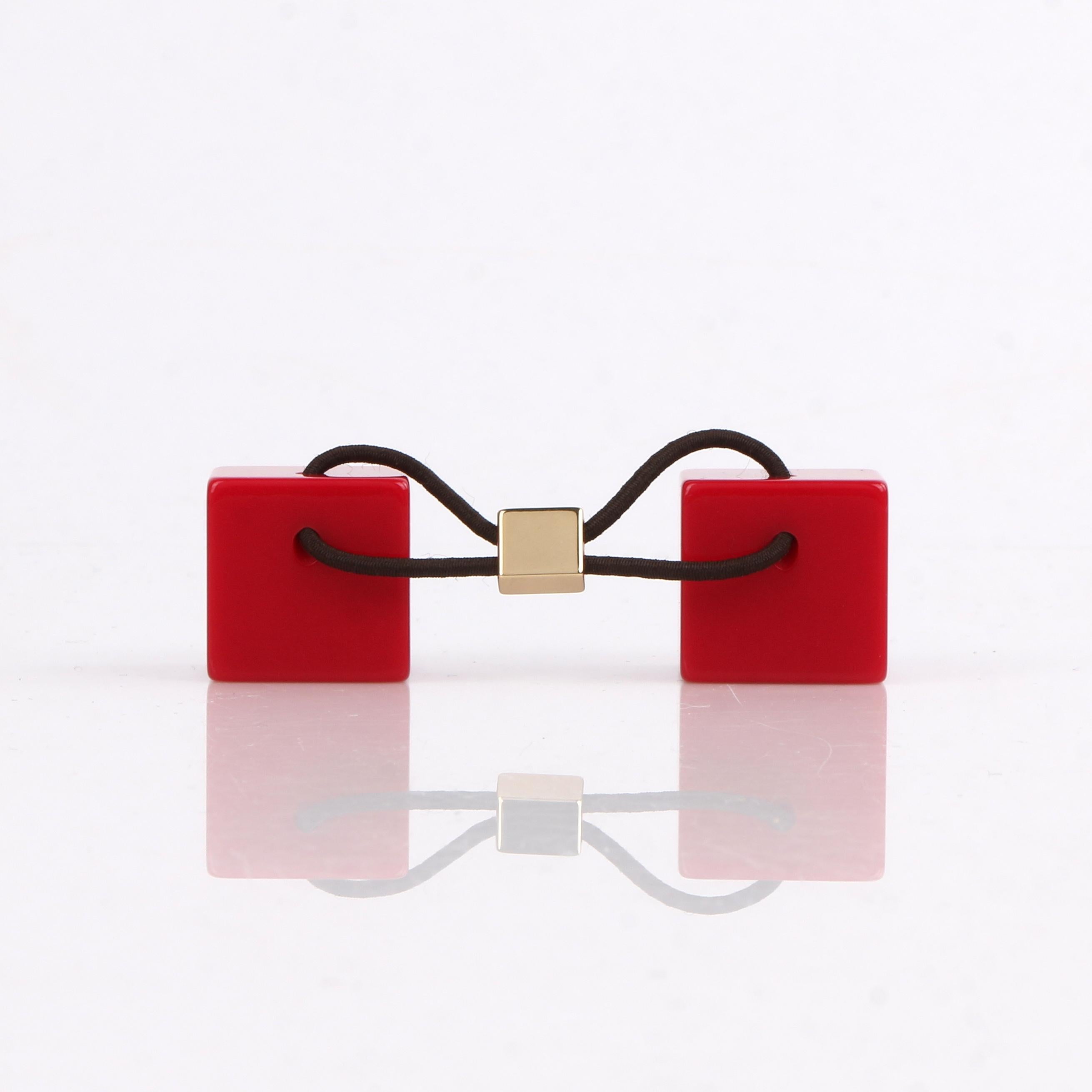 Women's LOUIS VUITTON Burnt Red Elastic Gold LV Hair Cubes 