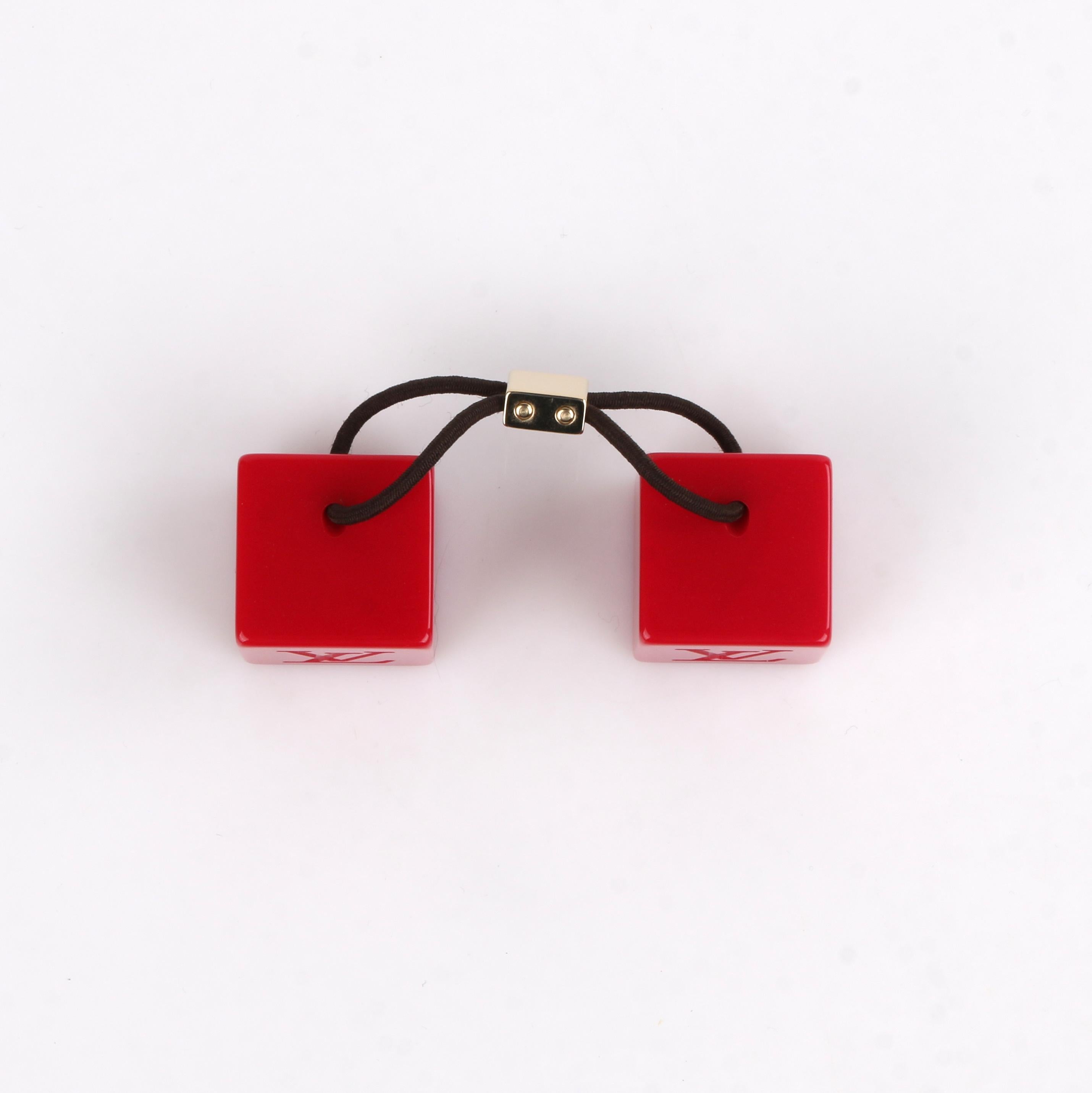 LOUIS VUITTON Burnt Red Elastic Gold LV Hair Cubes 2