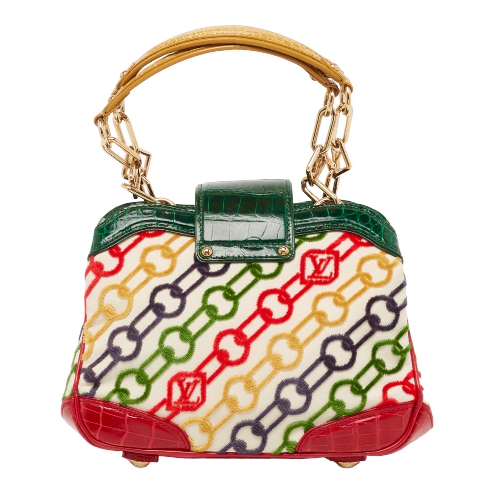 LOUIS VUITTON by Marc Jacobs Multicolor Chain Print Velvet & Alligator Bag In Good Condition In Switzerland, CH