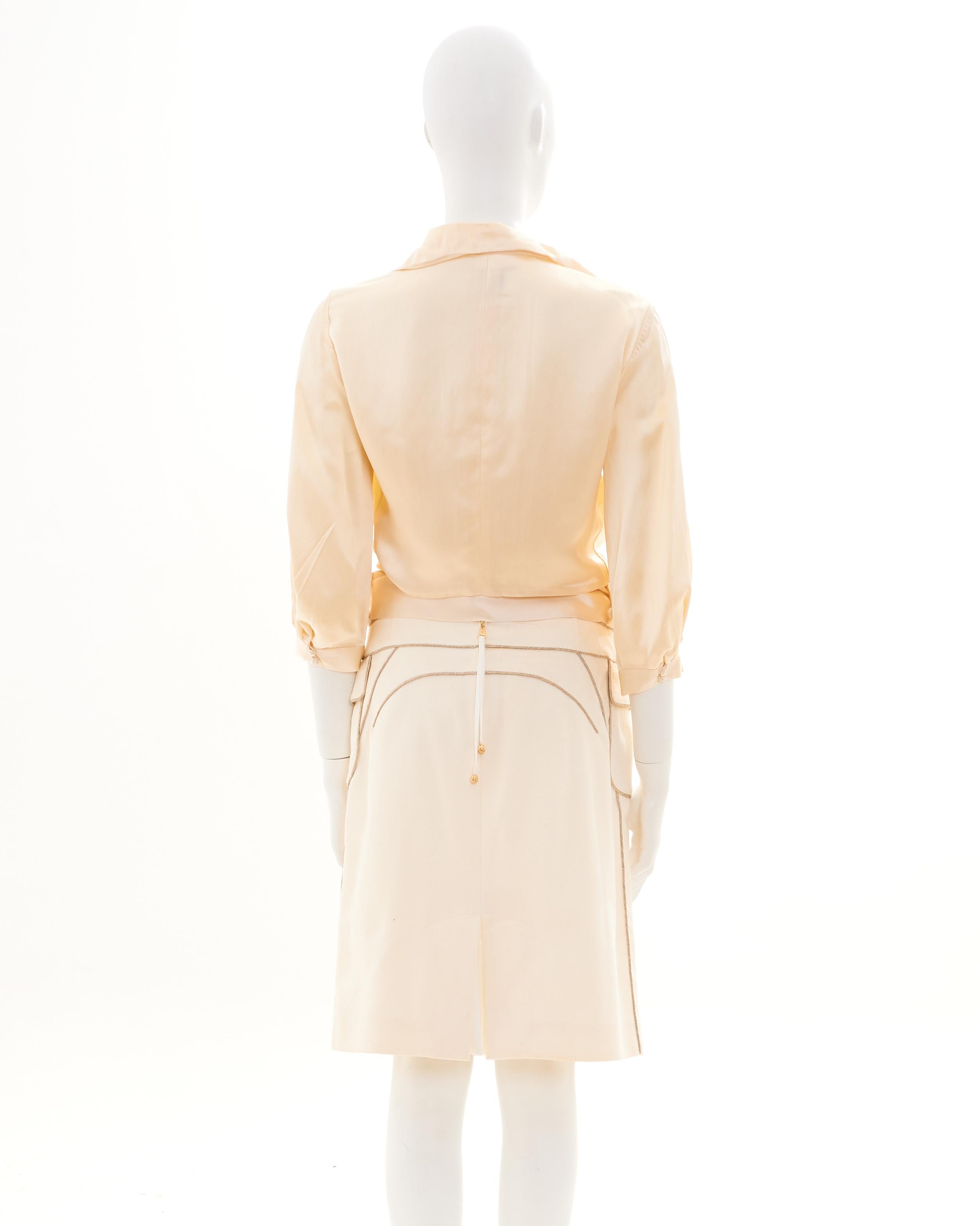 White Louis Vuitton by Marc Jacobs Early 00's Suit Set Ivory Silk Top and Skirt For Sale