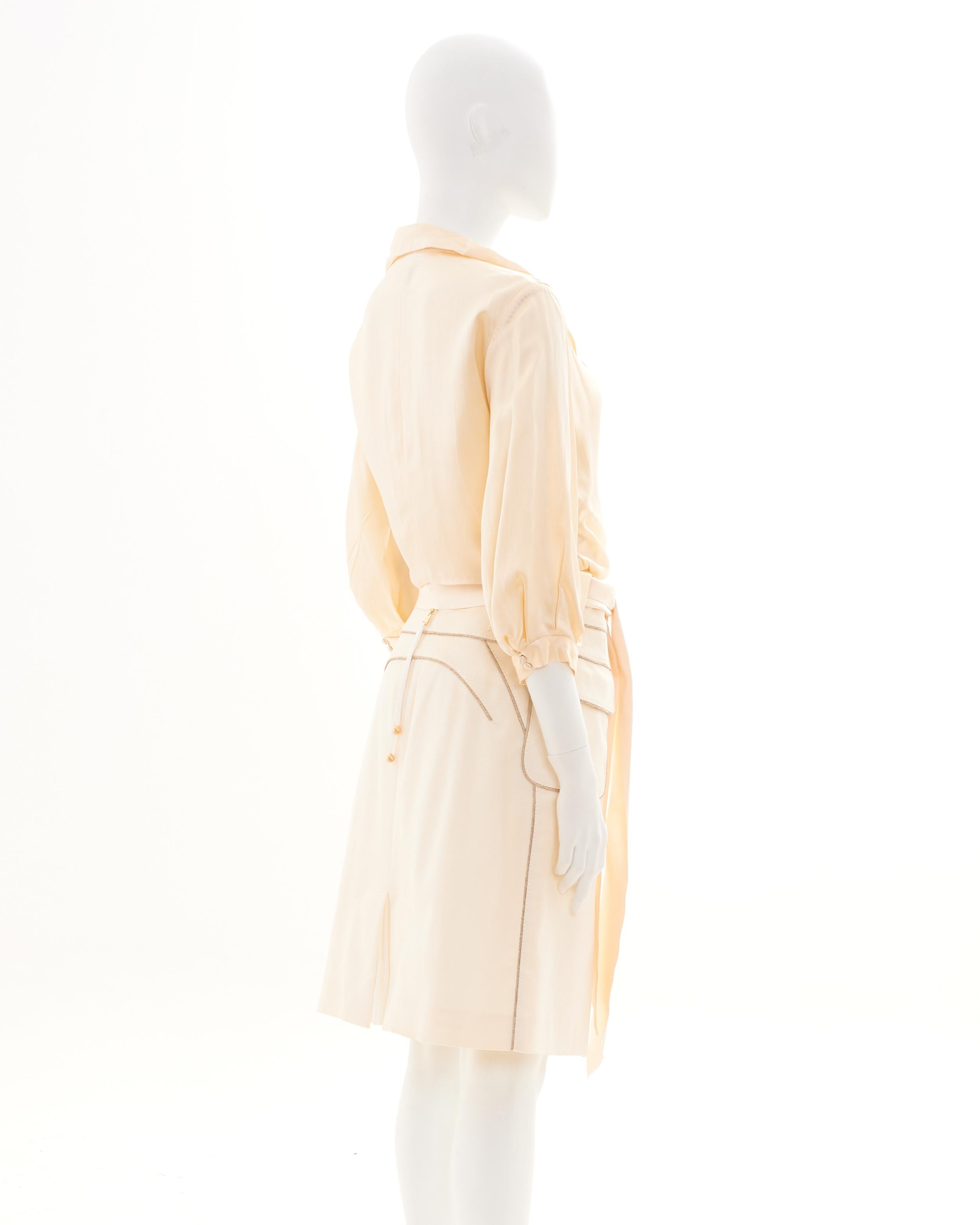 Louis Vuitton by Marc Jacobs Early 00's Suit Set Ivory Silk Top and Skirt In Excellent Condition For Sale In Milano, IT