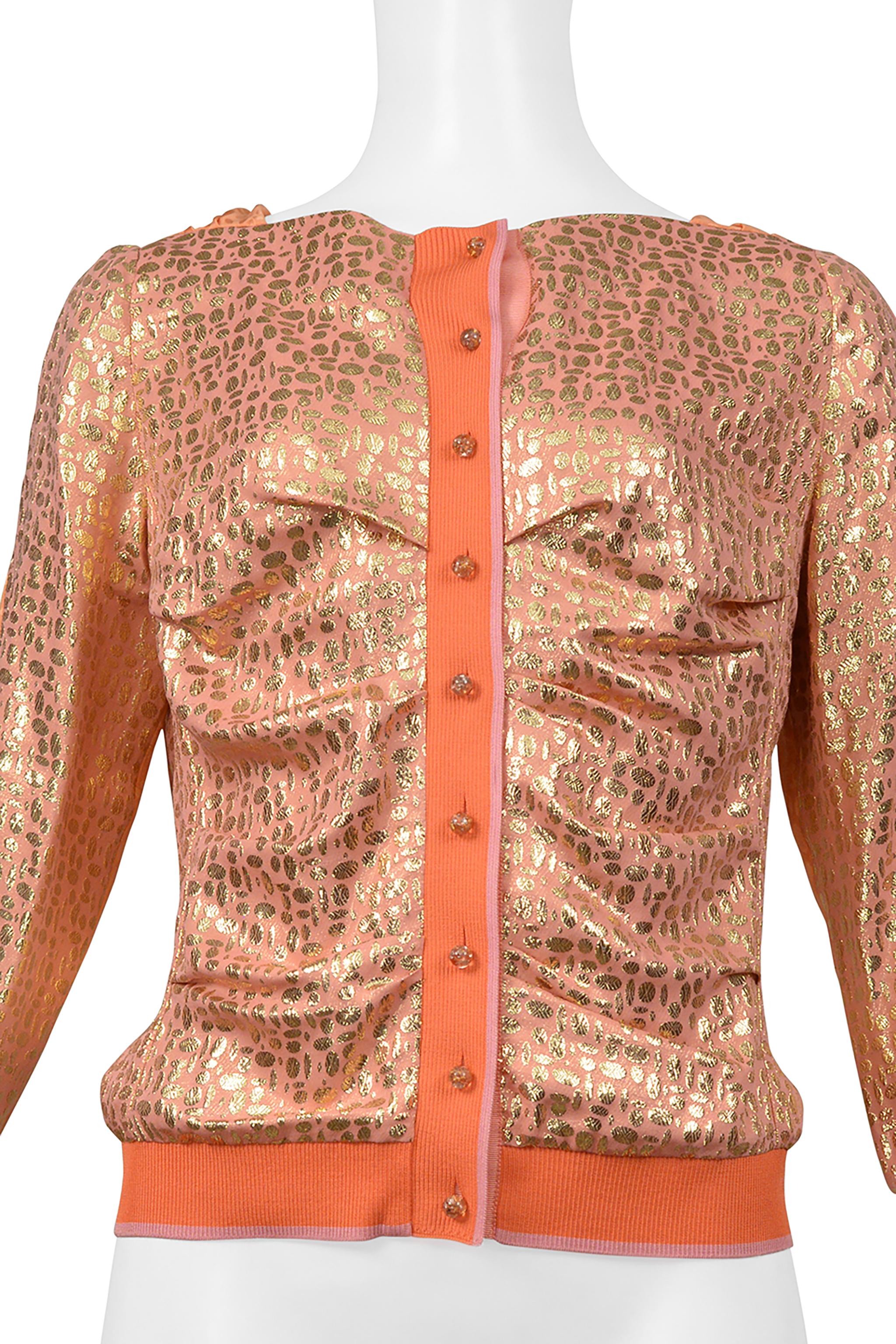 Louis Vuitton By Marc Jacobs Peach & Gold Cardigan In Excellent Condition For Sale In Los Angeles, CA
